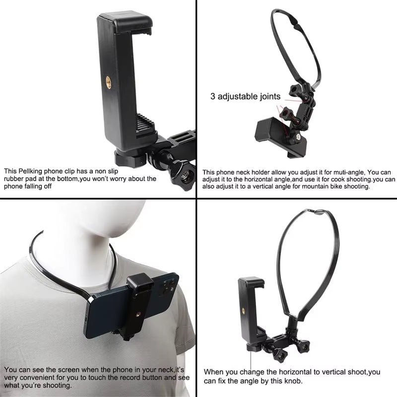 Hands Free Wearable Neck Holder Lazy Phone Stand Hanging Mount for Iphone 15Promax Samsung Gopro Dock Station Bracket