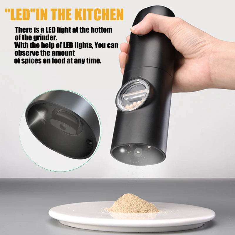 USB Rechargeable Electric Salt and Pepper Grinder with Adjustable Coarseness Refillable Mill Battery Powered Home Kitchen Gadget