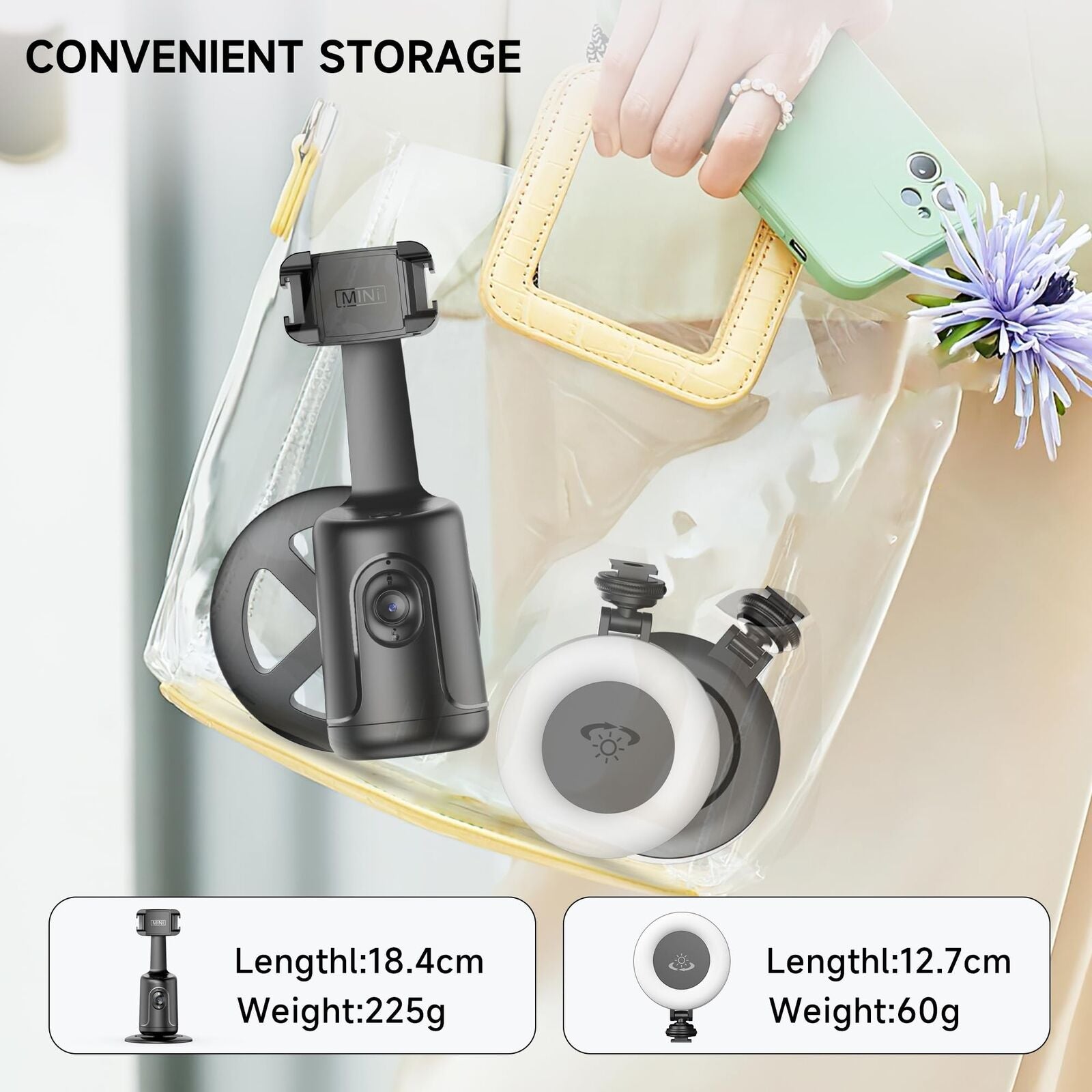 Auto Face Tracking Tripod with 2 Selfie Ring Light, 360° Rotation Face Body