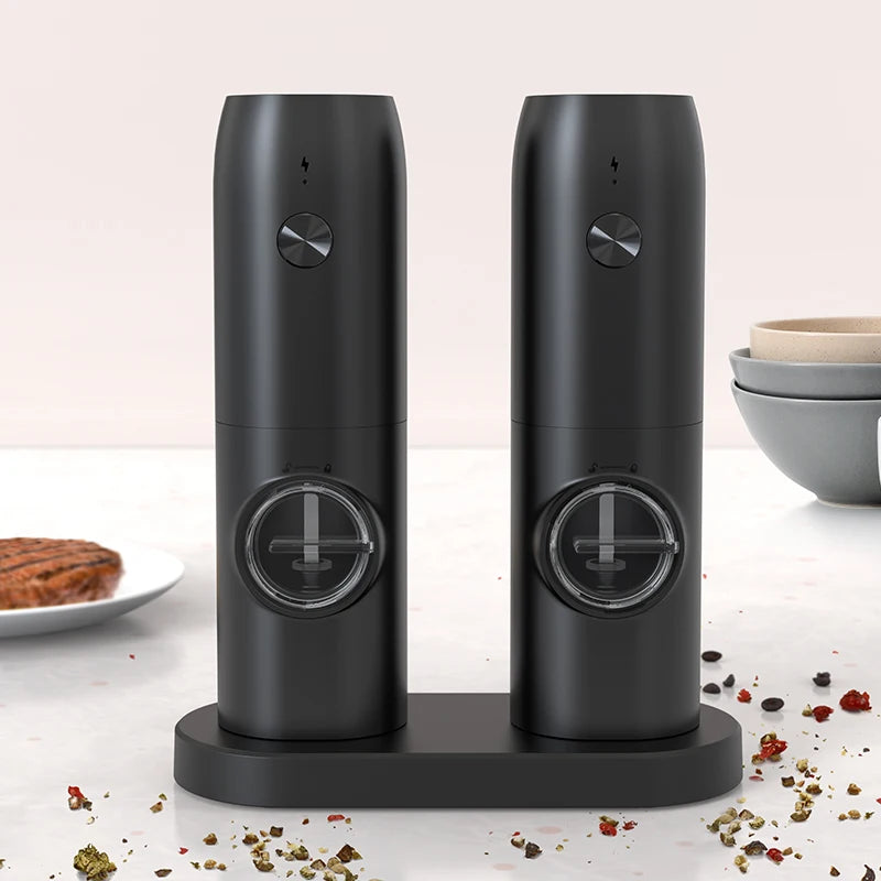 USB Rechargeable Electric Salt and Pepper Grinder with Adjustable Coarseness Refillable Mill Battery Powered Home Kitchen Gadget