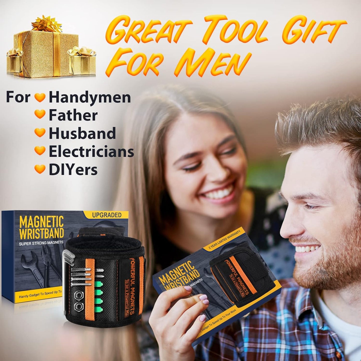 Tools Gifts for Men Magnetic Wristband - Christmas Stocking Stuffers for Mens Gift Ideas 15 Super Strong Magnets Dad Women Birthday Cool Gadgets Wrist Tool Belt Holder for Holding Screw Nail Drill Bit
