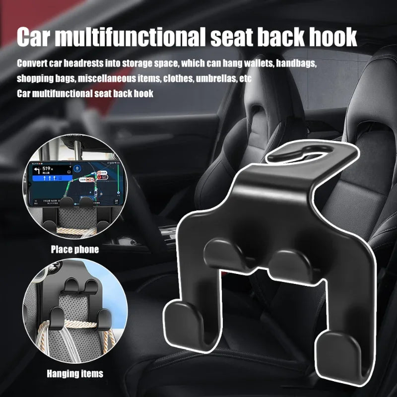 Multifunctional Car Seat Back Hook Double Head Phone Hanger Headrest Hanging Bag Storage Hanger Car Interior Accessories