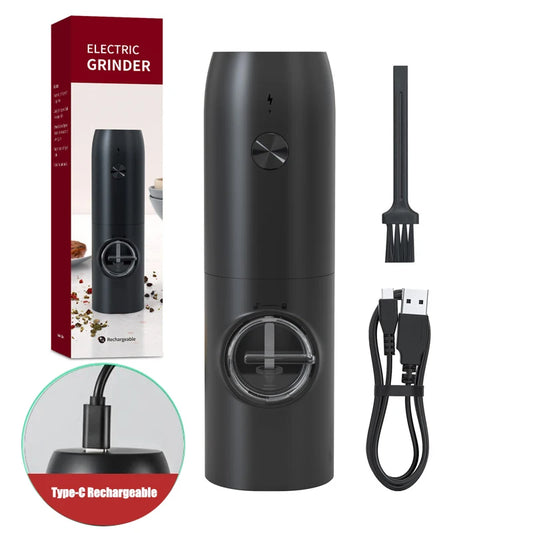 USB Rechargeable Electric Salt and Pepper Grinder with Adjustable Coarseness Refillable Mill Battery Powered Home Kitchen Gadget