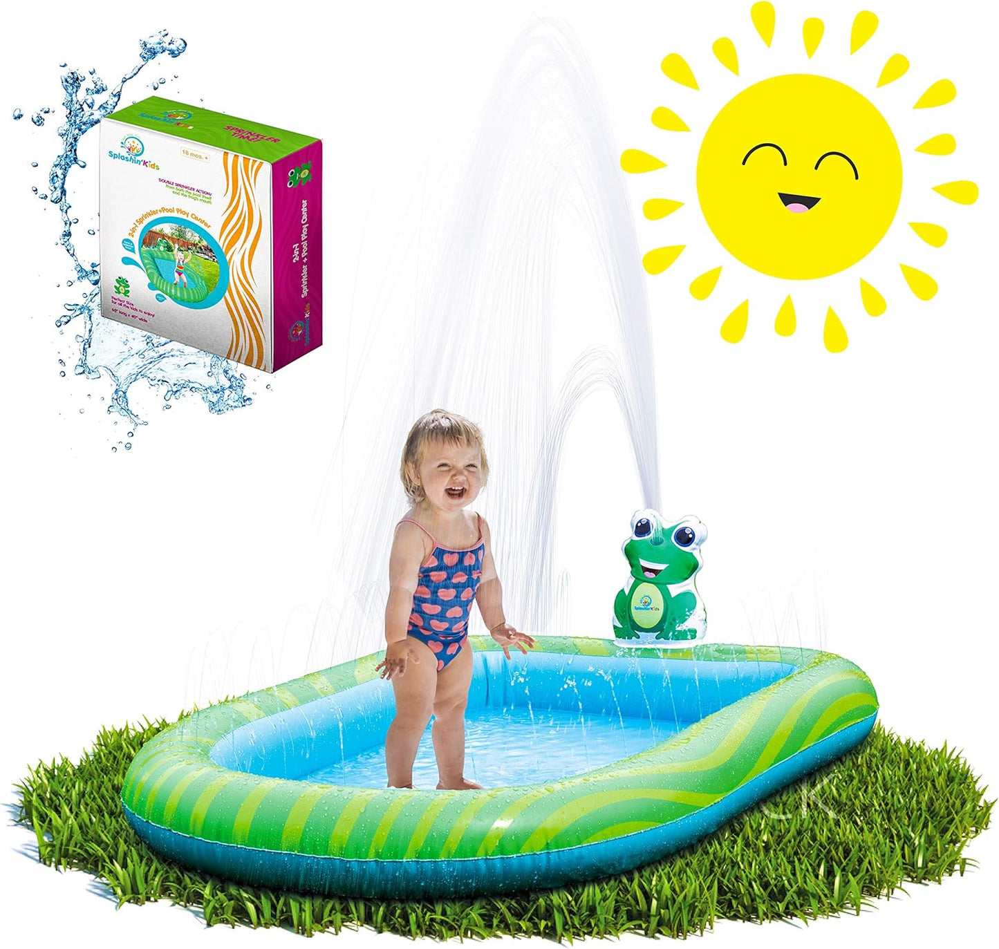 3 in 1 Inflatable Sprinkler Pool for Kids, Baby Pool, Kiddie Pool, Toddlers Wading Swimming Water Outdoor Toys Babies Boys Girls Small (Small and Large Size)