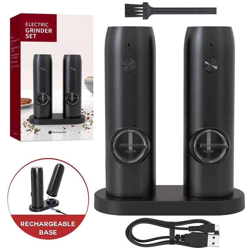 USB Rechargeable Electric Salt and Pepper Grinder with Adjustable Coarseness Refillable Mill Battery Powered Home Kitchen Gadget