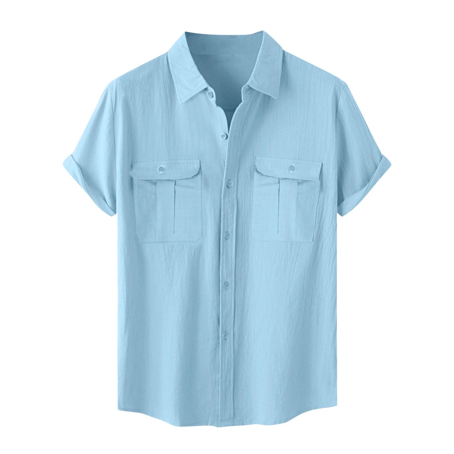 Mens Short Sleeve Classic Shirts Fishing Casual Regular-Fit Button-Up Collared Plaid Double Pocket Dress Shirt Top Tees Blouses Men Short Sleeve Shirts Button up Clearance Beach Wedding Shirt M-5XL
