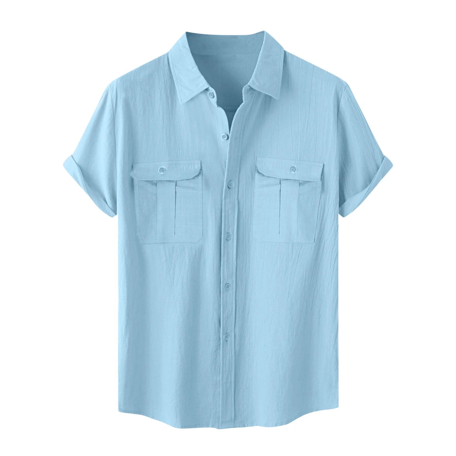 Mens Short Sleeve Classic Shirts Fishing Casual Regular-Fit Button-Up Collared Plaid Double Pocket Dress Shirt Top Tees Blouses Men Short Sleeve Shirts Button up Clearance Beach Wedding Shirt M-5XL