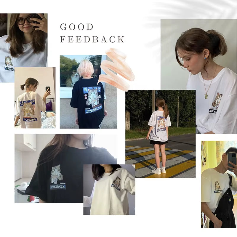 Cat Cartoon Graphic Men Tshirt Casual Baggy Short Sleeve T-Shirt Japanese Style Oversized T Shirt Men'S Clothing