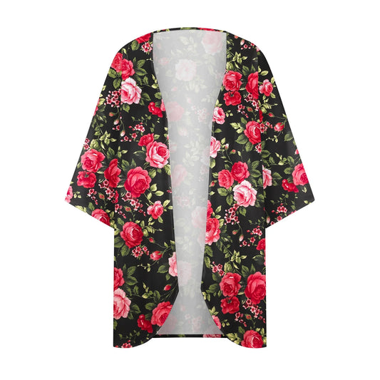 Dyegold Women'S Beach Kimono Coverup Sheer Chiffon Cover Ups Casual Loose 3/4 Sleeve Floral Open Front Boho Cardigan Tops