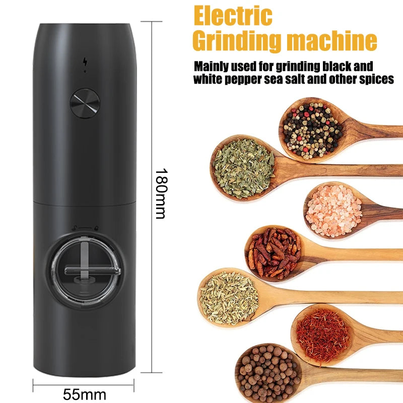 USB Rechargeable Electric Salt and Pepper Grinder with Adjustable Coarseness Refillable Mill Battery Powered Home Kitchen Gadget