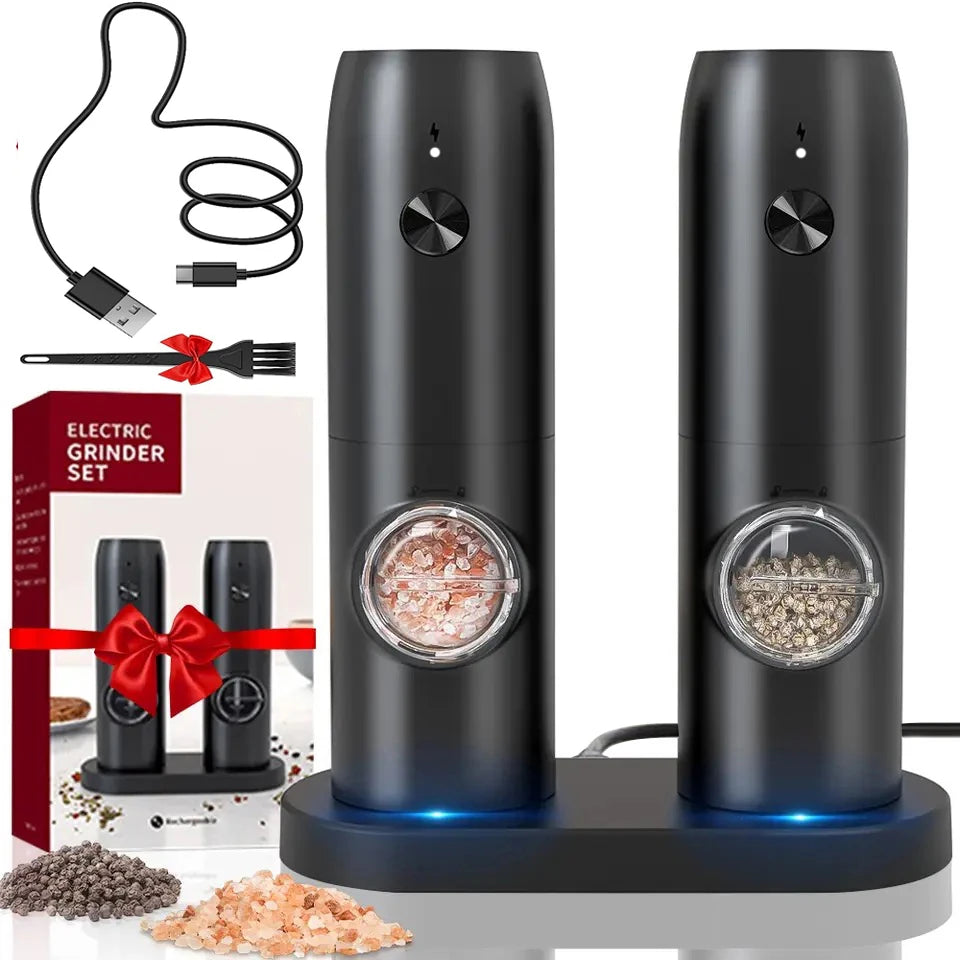 USB Rechargeable Electric Salt and Pepper Grinder with Adjustable Coarseness Refillable Mill Battery Powered Home Kitchen Gadget