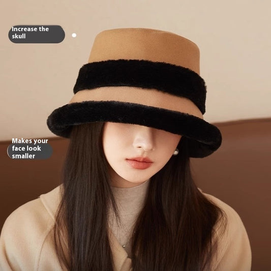 Face-looking Velvet-padded Small Warm Earflaps Cap Big Head Circumference Bucket Hat